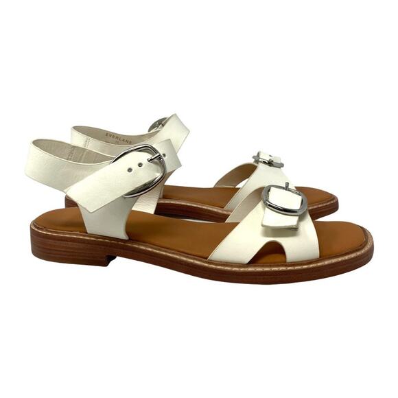 EVERLANE The Twin Buckle Sandal White Adjustable Flat Heel Leather 5.5 NEW - Picture 1 of 7